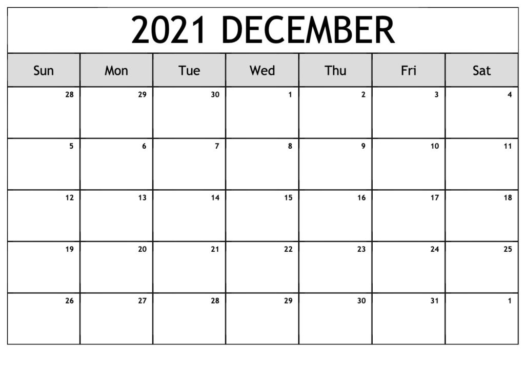 Free December 2021 Calendar Printable - Blank Templates Calendar December 2021 January 2022