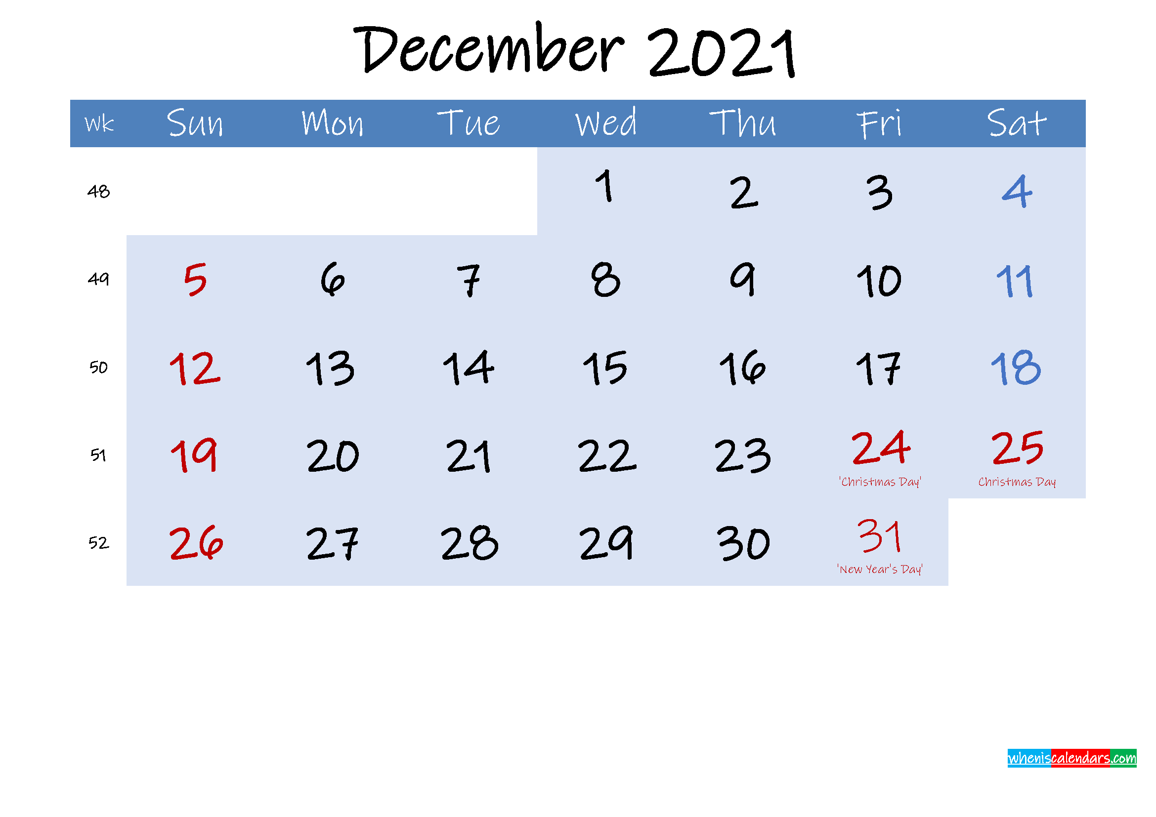 Free December 2021 Monthly Calendar Pdf - Template Calendar For December 2021