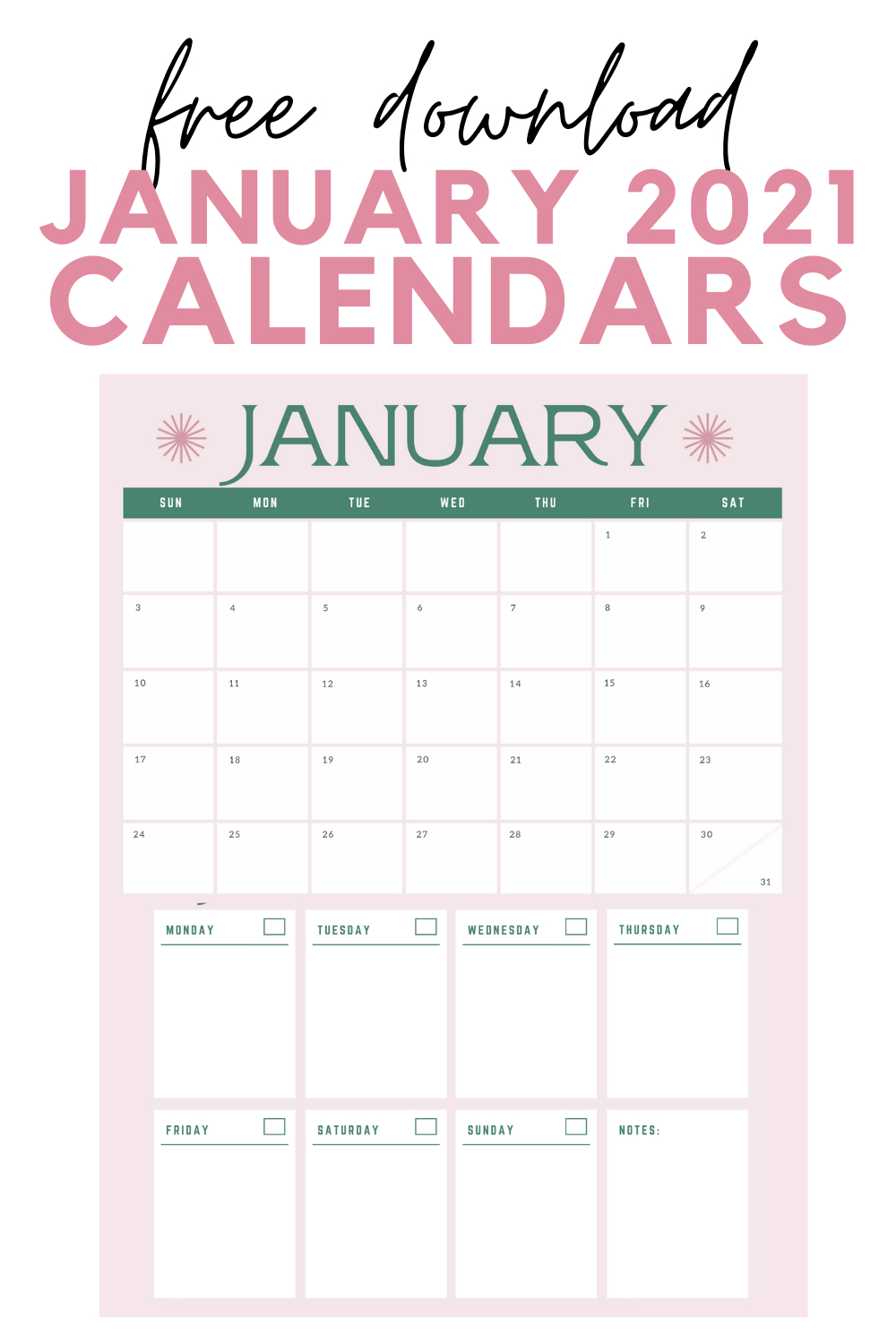 Free January 2021 Monthly And Weekly Calendar Templates Calendar Showing December 2020 And January 2021