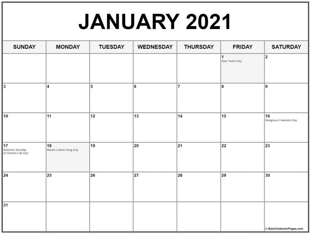 Free January 2021 Printable Calendar Template January - December 2021 Calendar Printable