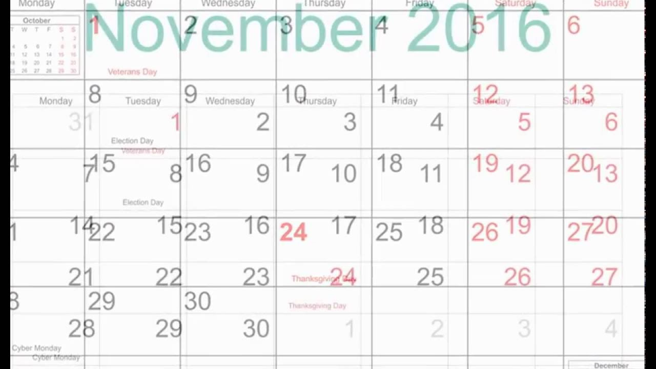 Free November 2016 Printable Calendar With Holidays - Youtube Baps Calendar November 2021