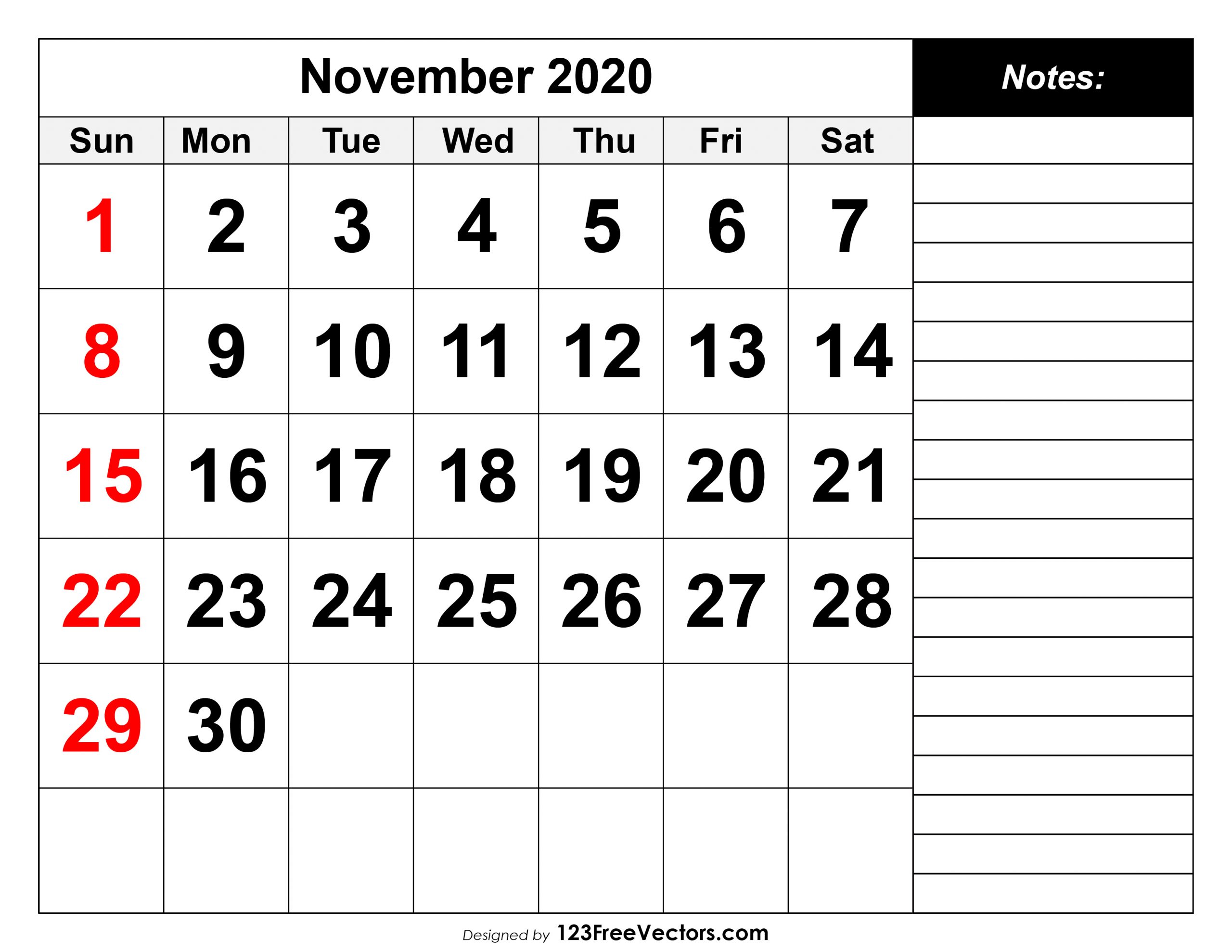 Free November 2020 Printable Calendar Calendar November 2020 To January 2021