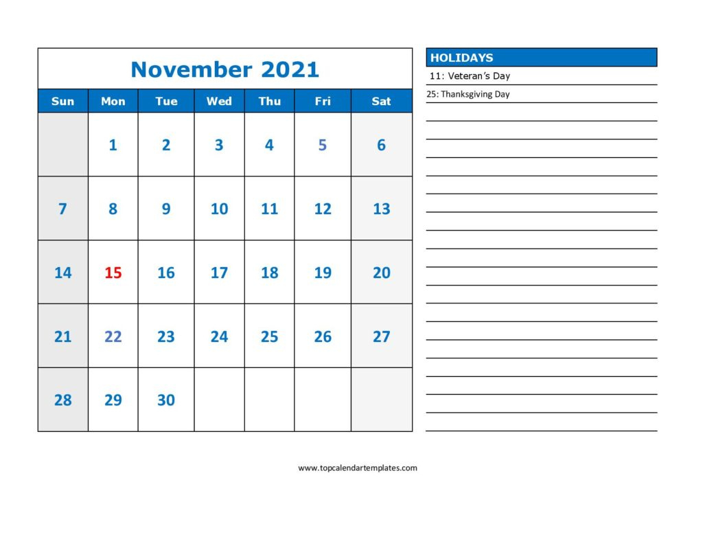 Free November 2021 Calendar Printable - Blank Templates November 2021 Calendar Printable Free