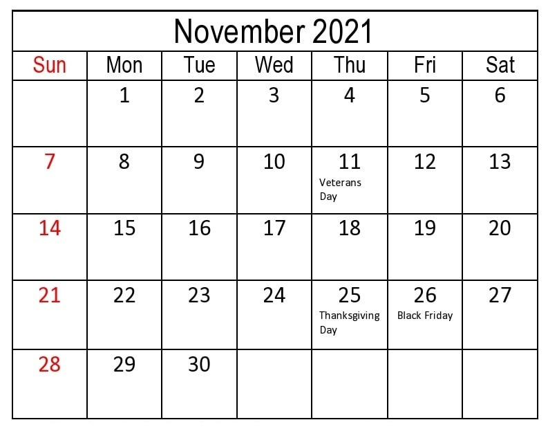 Free November 2021 Calendar With Holidays - Nosubia 2021 Calendar November Festival