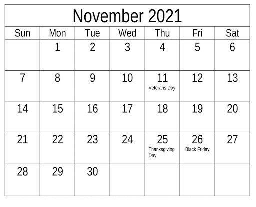 Free November 2021 Calendar With Holidays | Zudocalendrio November 2021 Calendar With Holidays Usa