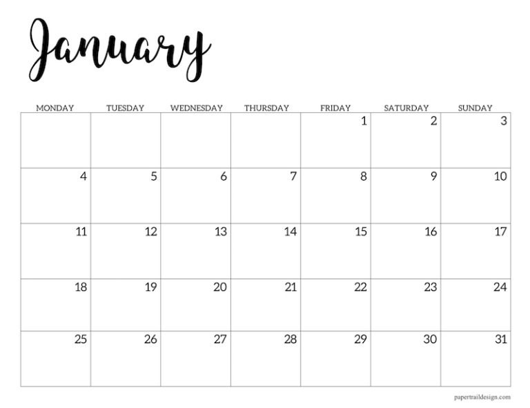 Free Printable 2021 Calendar - Monday Start | Paper Trail December 2021 Calendar Starting Monday