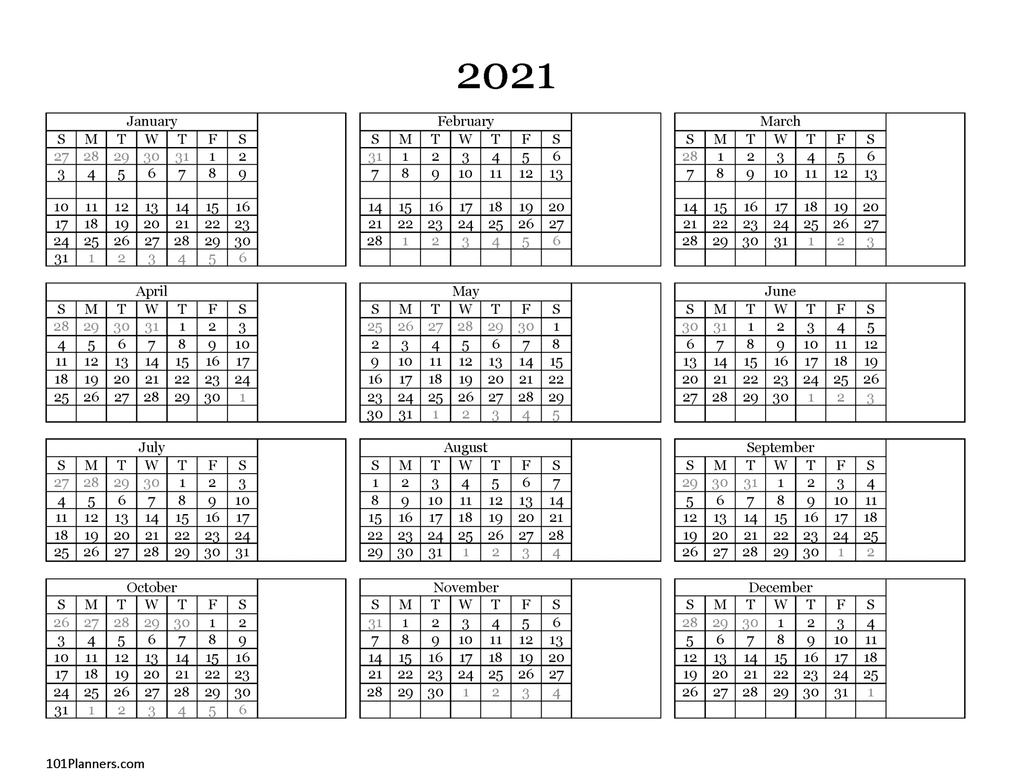 Free Printable 2021 Yearly Calendar At A Glance | 101 Show Me A Calendar Of November 2021