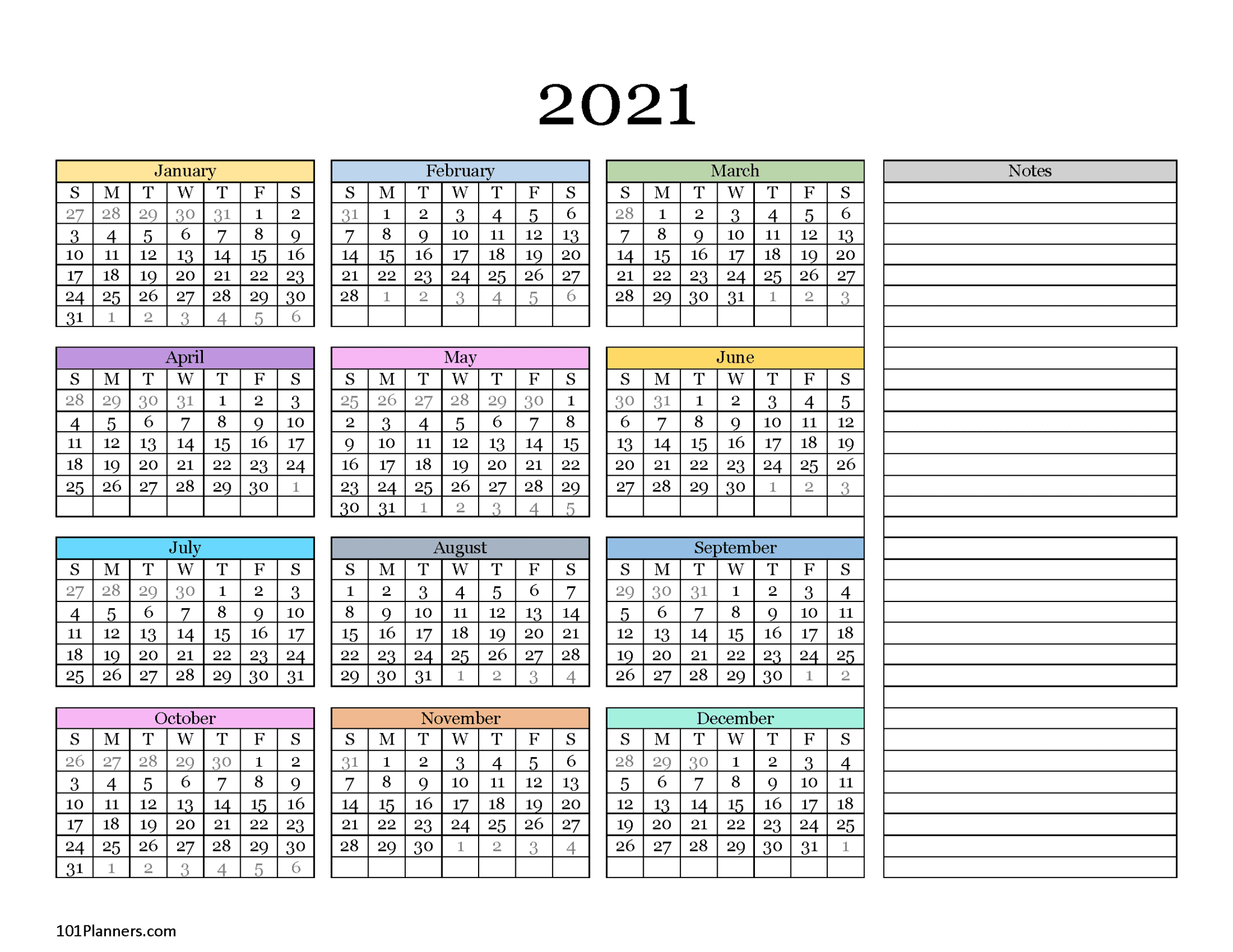Free Printable 2021 Yearly Calendar At A Glance | 101 Show November 2021 Calendar