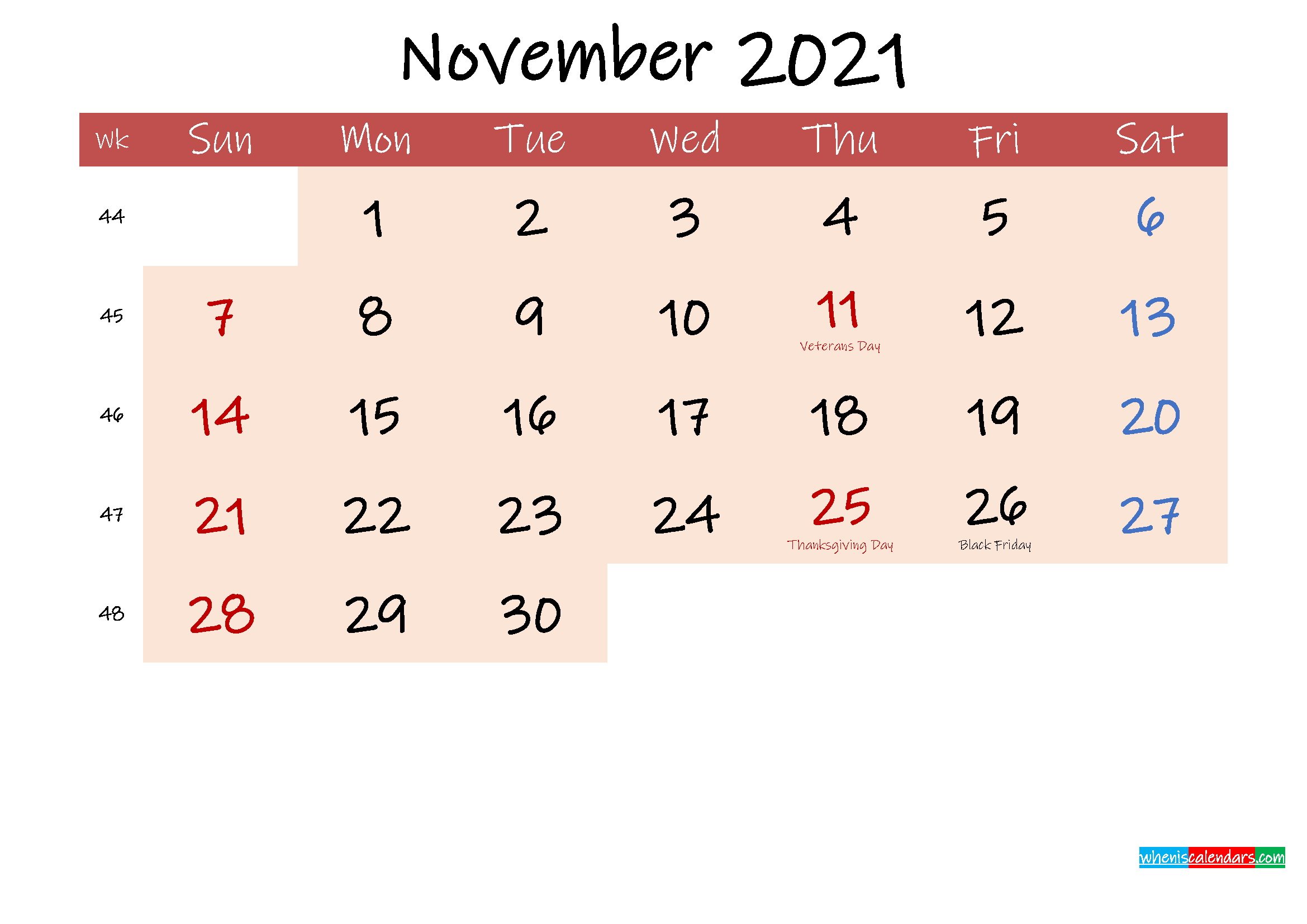Free Printable Coloring Calendar 2021 November - Template November 2021 Calendar With Holidays Printable