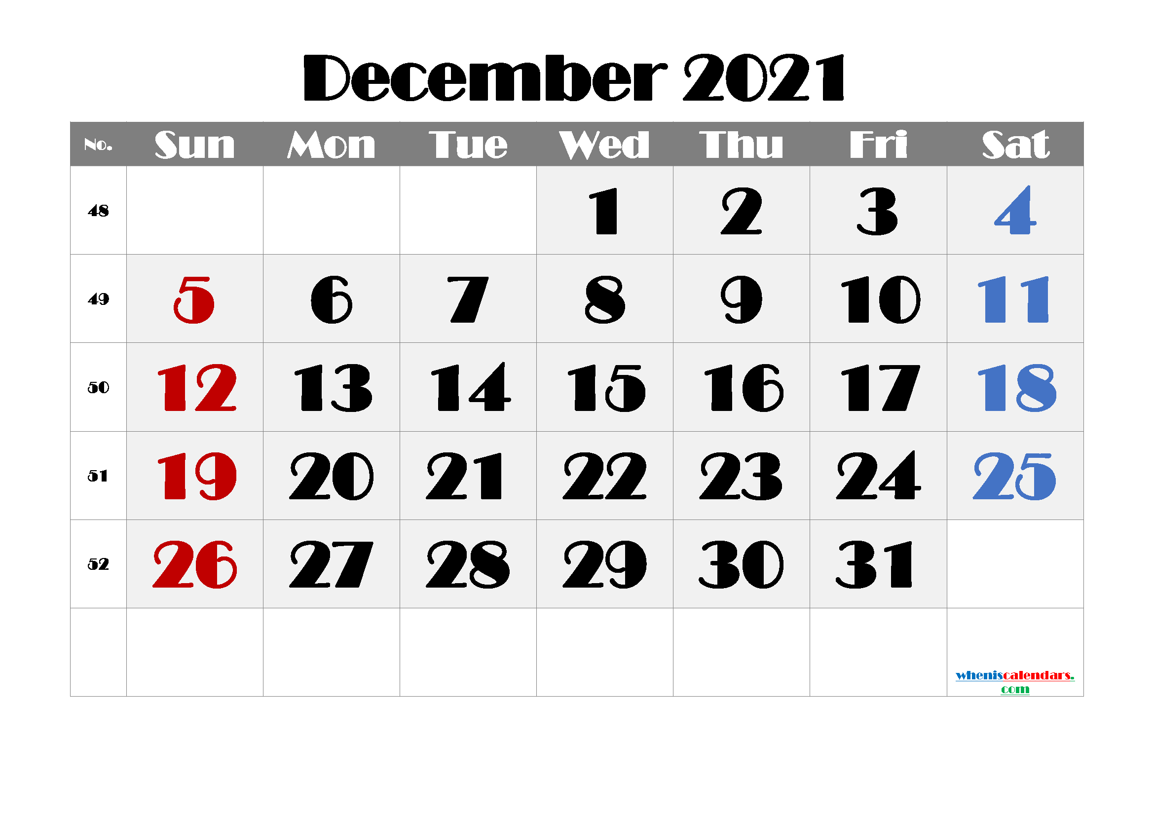 Free Printable December 2021 Calendar Free December 2021 Calendar