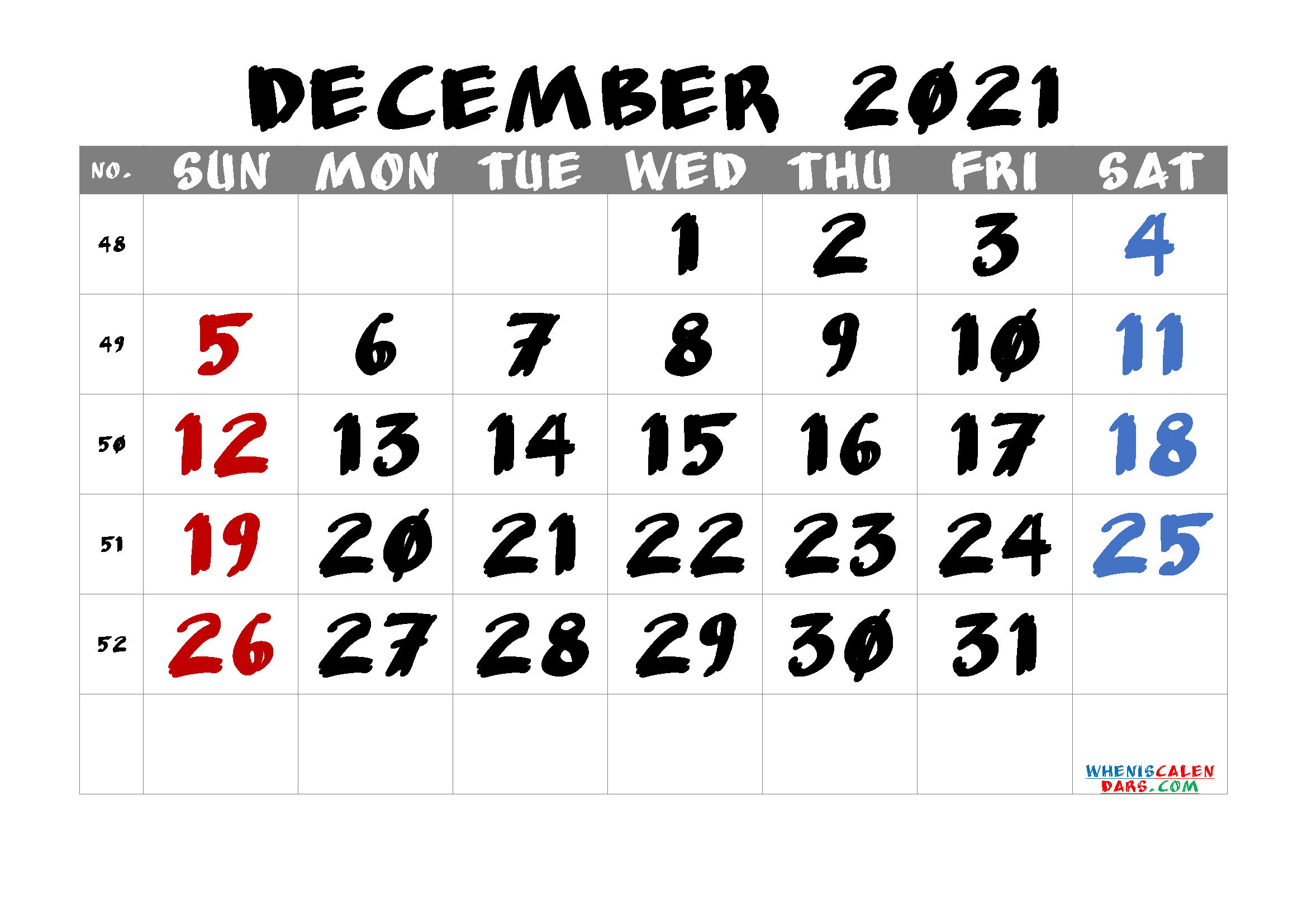 Free Printable December 2021 Calendar Free Printable December 2021 Calendar