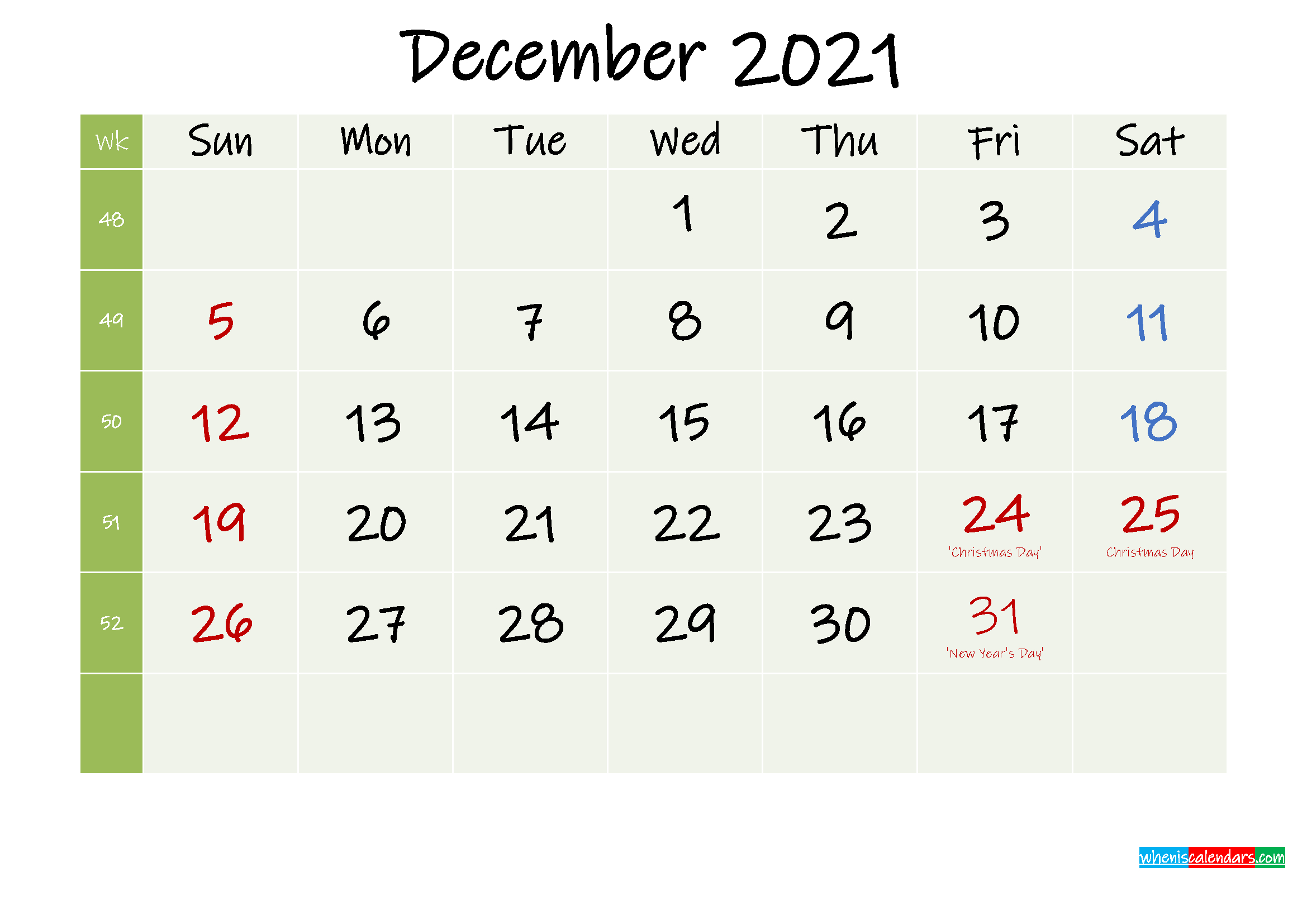 Free Printable December 2021 Calendar With Holidays December 2020 To January 2021 Calendar Printable