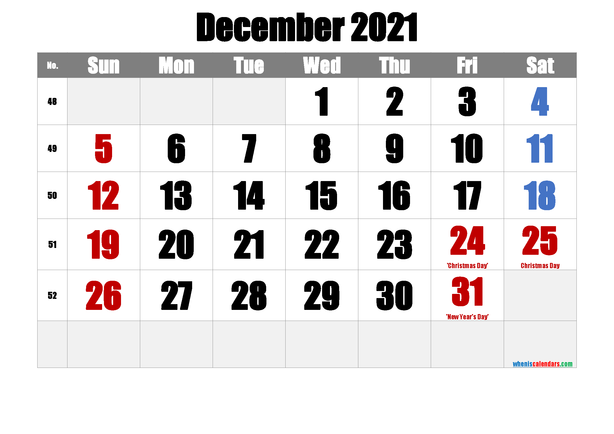 Free Printable December 2021 Calendar With Holidays December 2021 Calendar With Holidays
