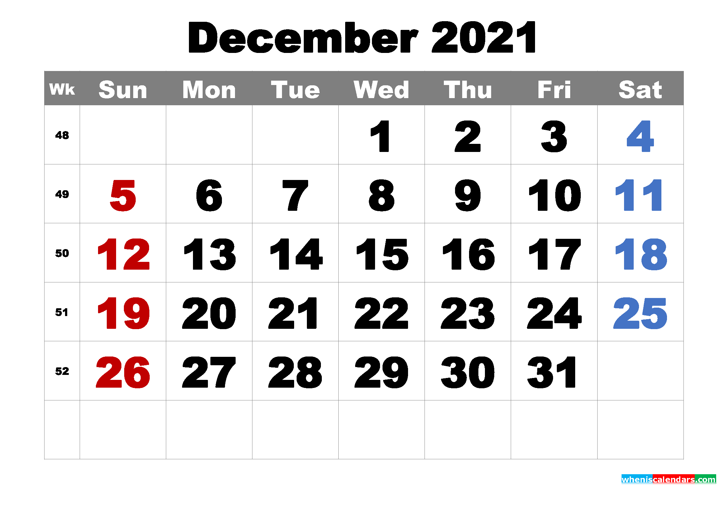Free Printable December 2021 Calendar Word, Pdf, Image 2021 Calendar From January To December