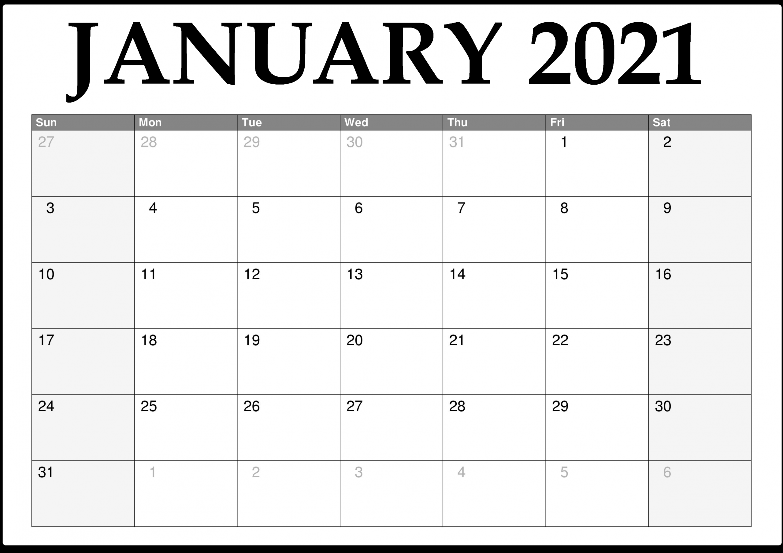 Free Printable January 2021 Calendar With Holidays - Free January To December 2021 Calendar With Holidays