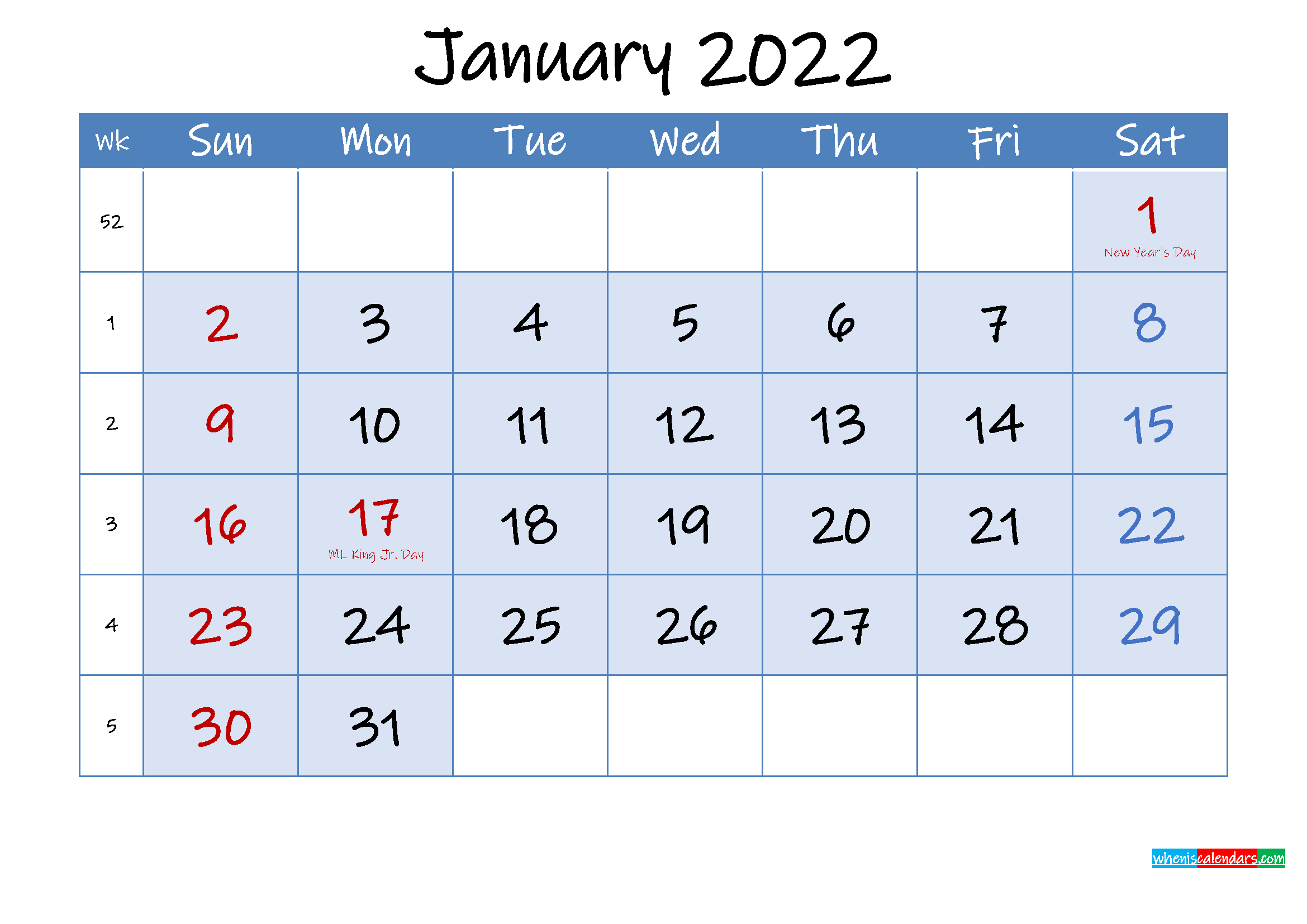 Free Printable January 2022 Calendar - Template Ink22M97 Calendar December 2021 And January 2022