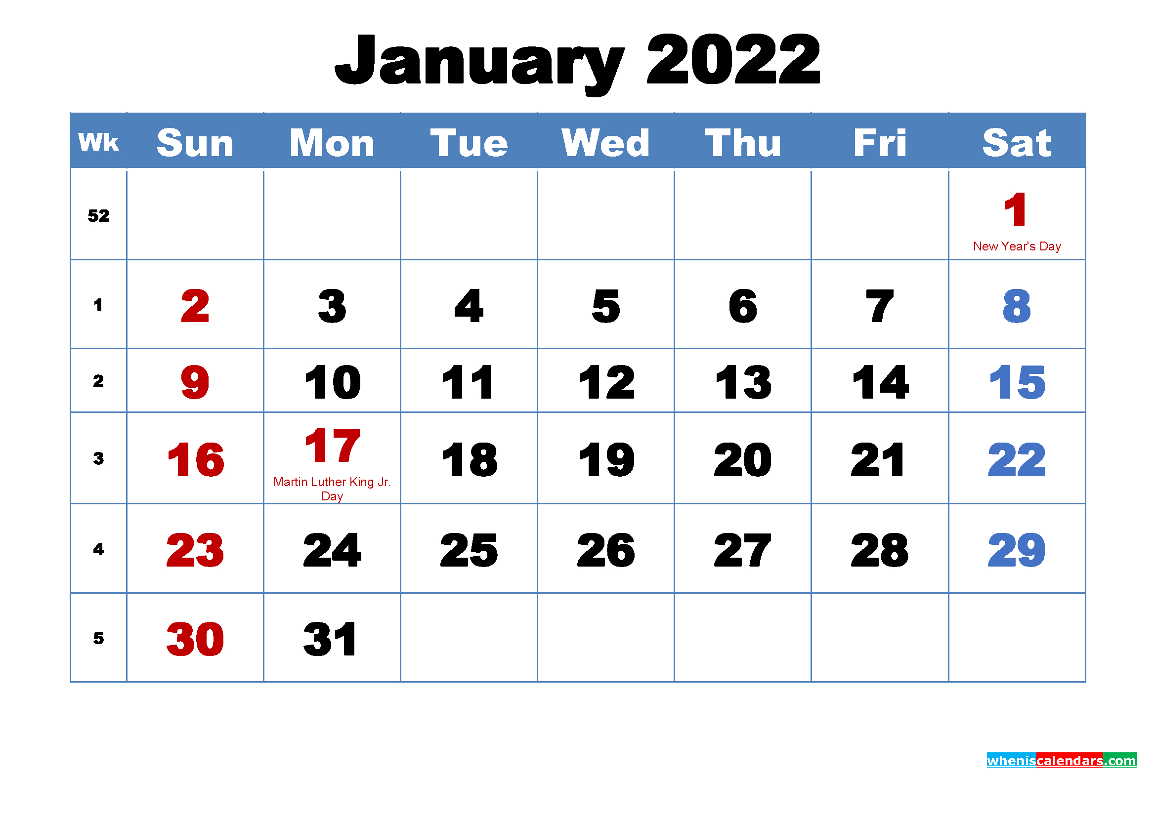 Free Printable January 2022 Calendar With Holidays Calendar December 2021 To January 2022