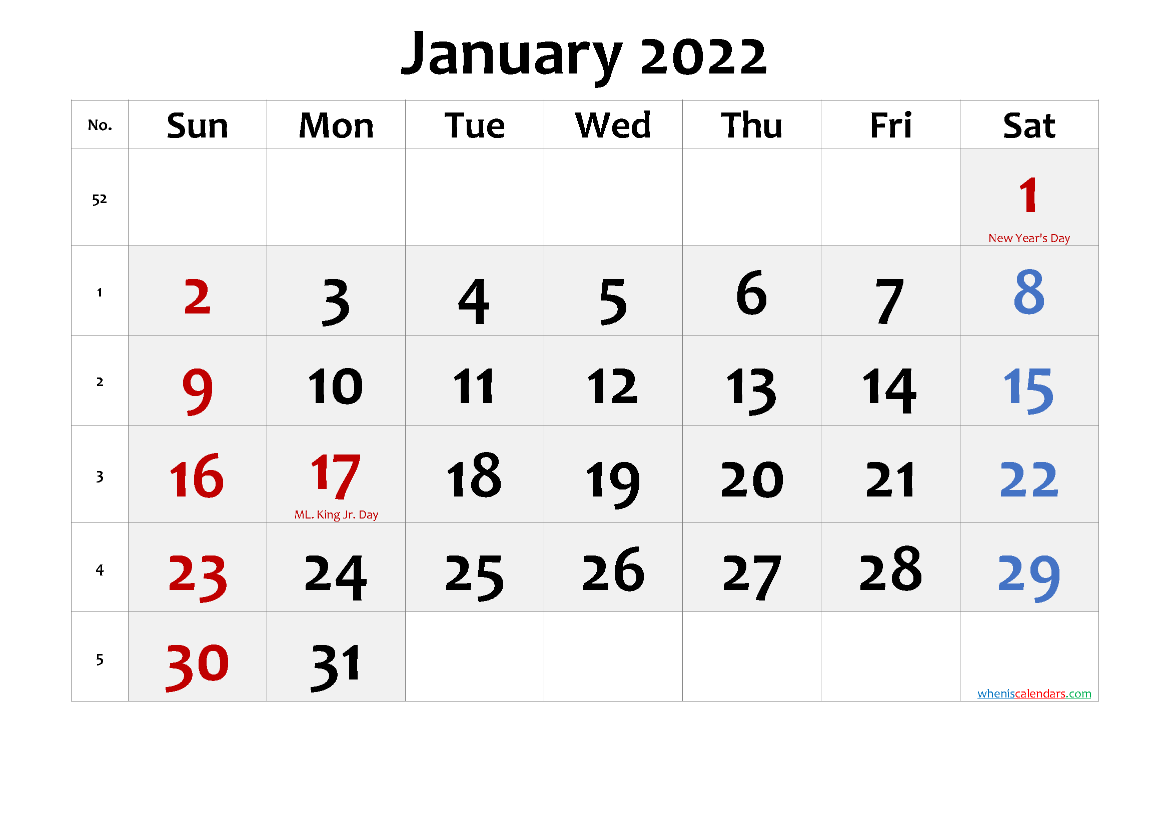 Free Printable January 2022 Calendar With Holidays - Free Calendar December 2021 And January 2022