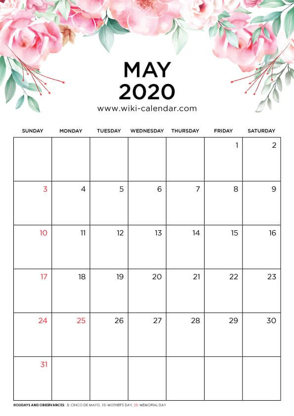 Free Printable May 2020 Floral Calendar | August Calendar December 2021 Calendar Wiki