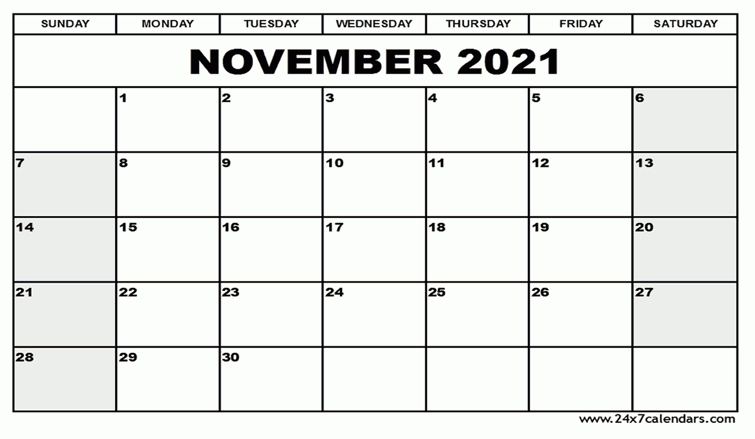 Free Printable November 2021 Calendar : 24X7Calendars November 2021 Calendar Thanksgiving