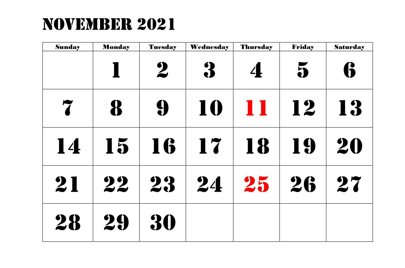 Free Printable November 2021 Calendar Blank Template In Blank November 2021 Calendar