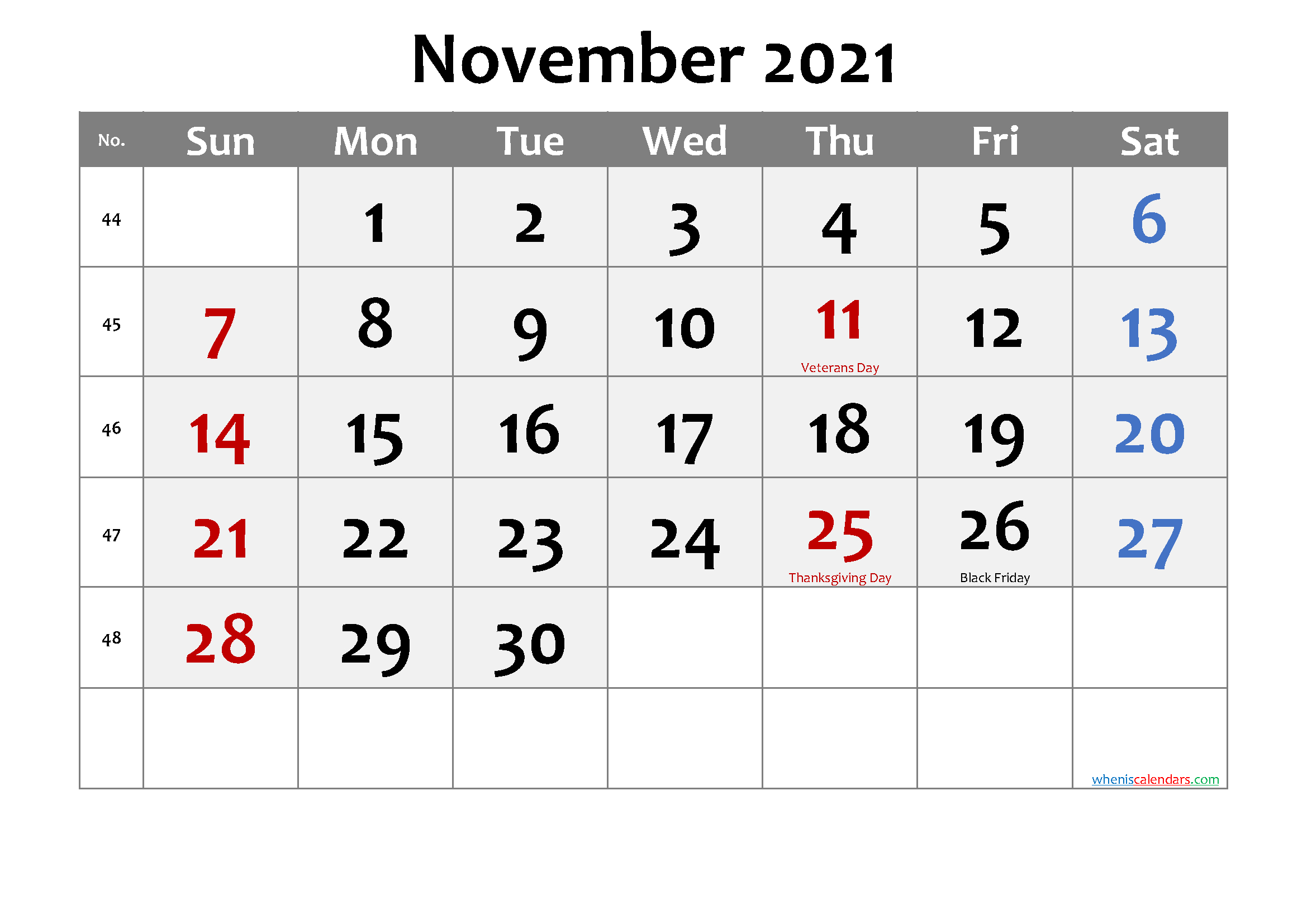 Free Printable November 2021 Calendar With Holidays November 2020 To November 2021 Calendar