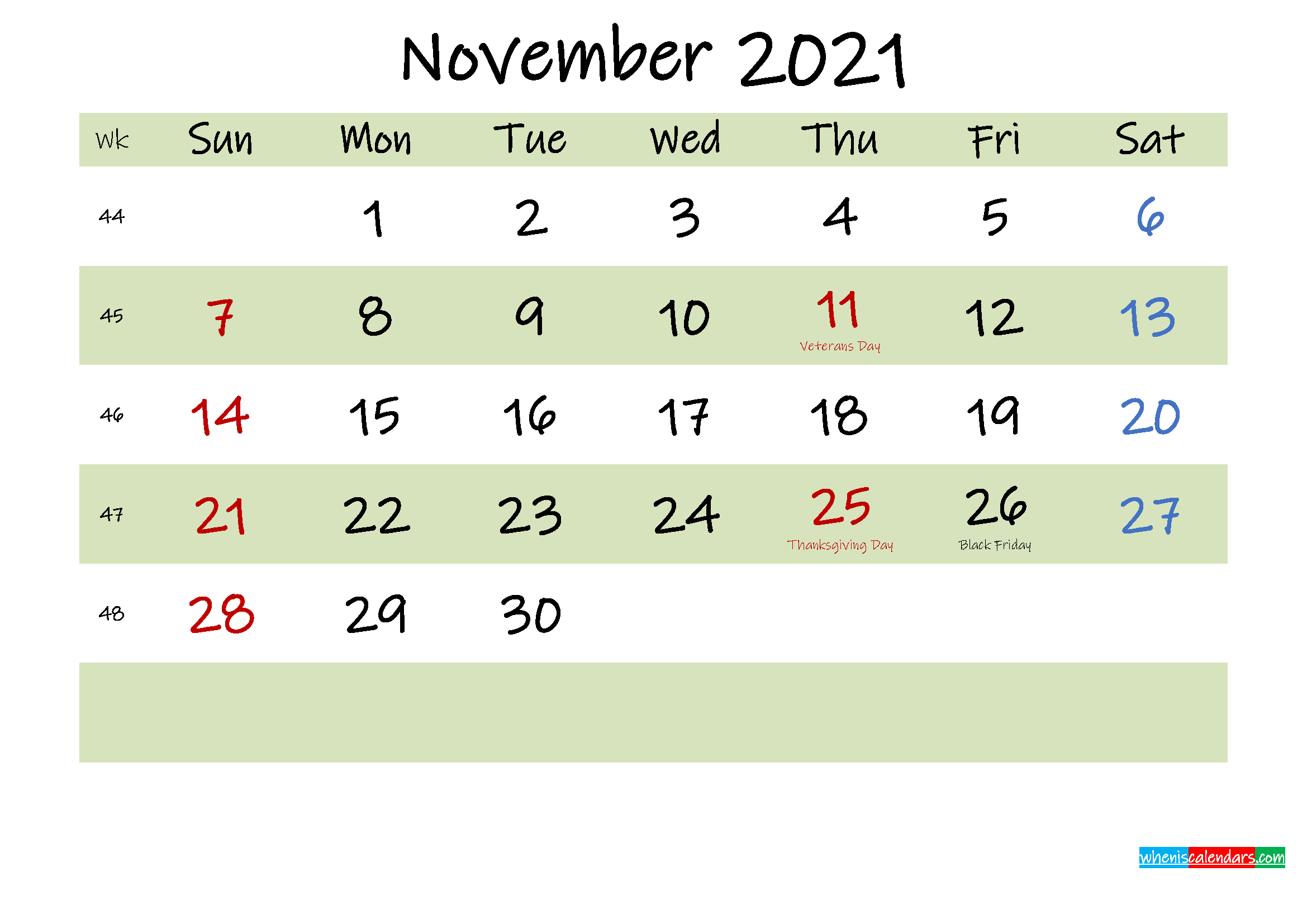 Free Printable November 2021 Calendar With Holidays November 2021 Calendar With Holidays Printable