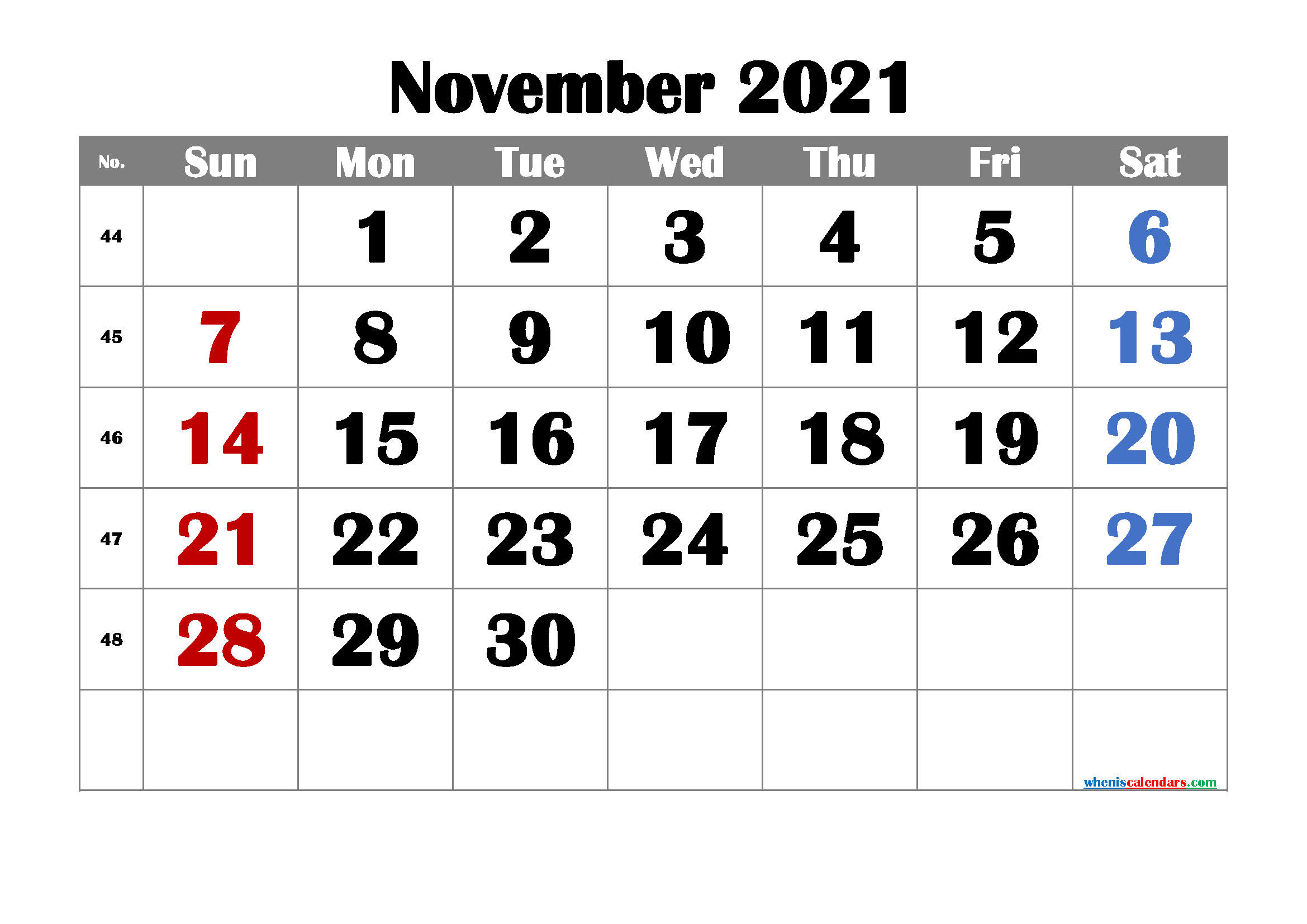 Free Printable November 2021 Calendar Www.a-Printable-Calendar.com November 2021