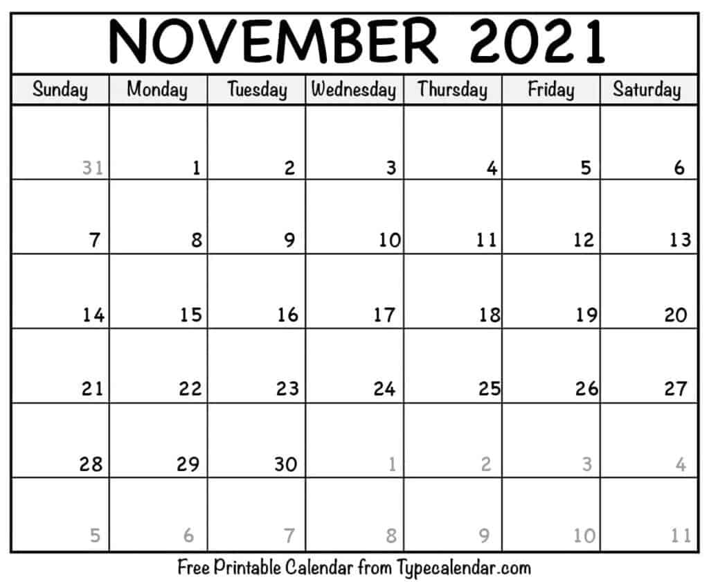 Free Printable November 2021 Calendars Calendar Of November 2021