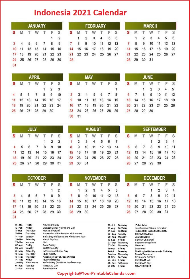 Indonesia 2021 Calendar | Your Printable Calendar December 2021 Calendar Sri Lanka
