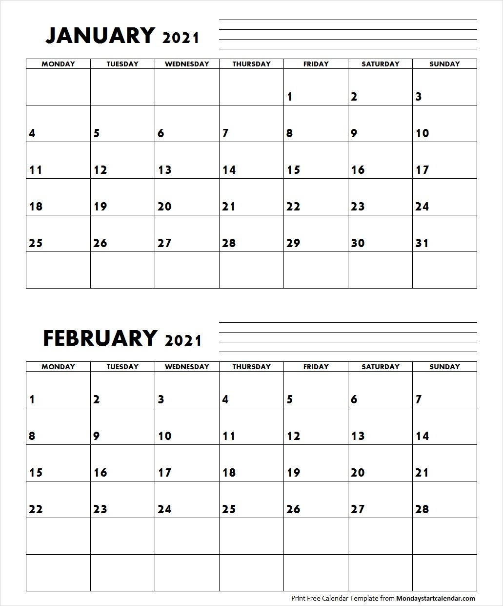 Jan Feb 2021 Calendar Monday Start | Editable Two Months December 2021 Calendar Starting Monday