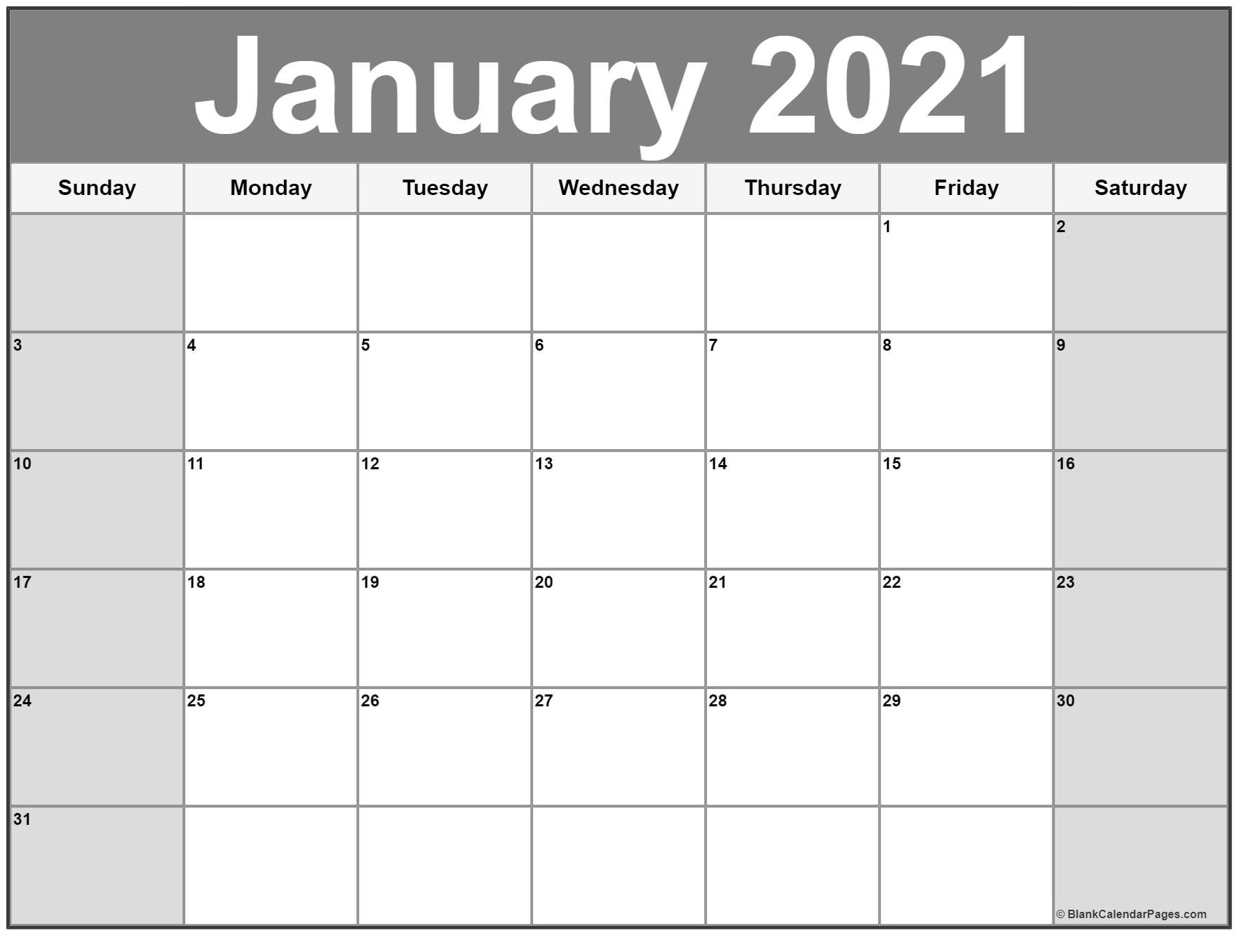 January 2021 Calendar | Free Printable Calendar Templates December 2020 To January 2021 Calendar Printable