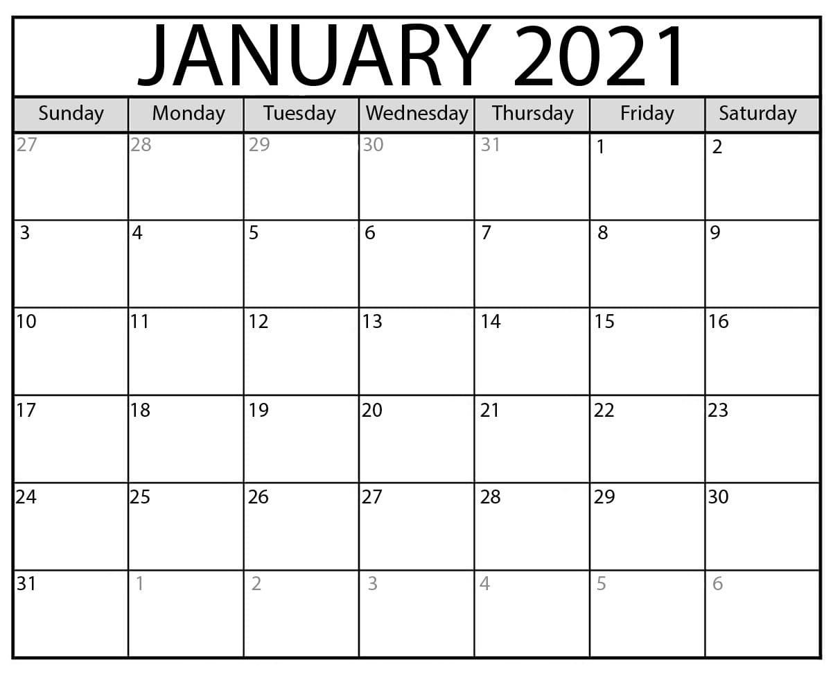 January 2021 Calendar Printable With Holidays - Printable December 2020 January 2021 Calendar Free Printable