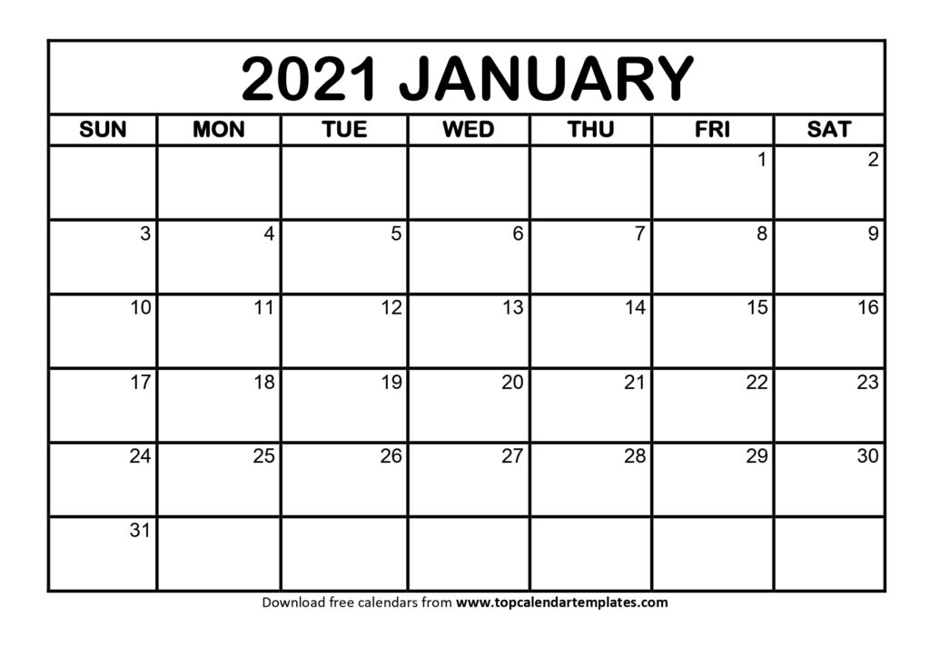 January 2021 Printable Calendar Template - Pdf, Word, Excel December 2020 January 2021 Calendar Free Printable