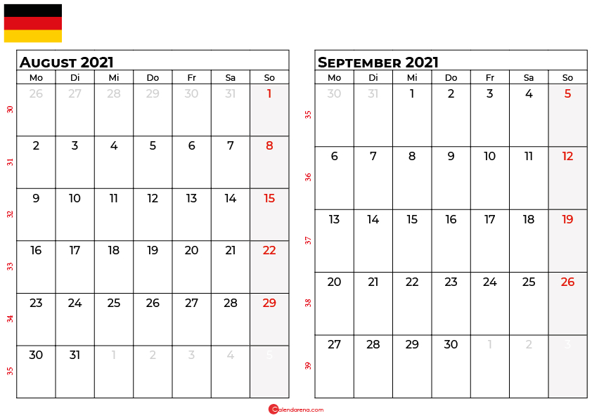 Kalender August September 2021 Deutschland In 2021 November 2021 Calendar Australia