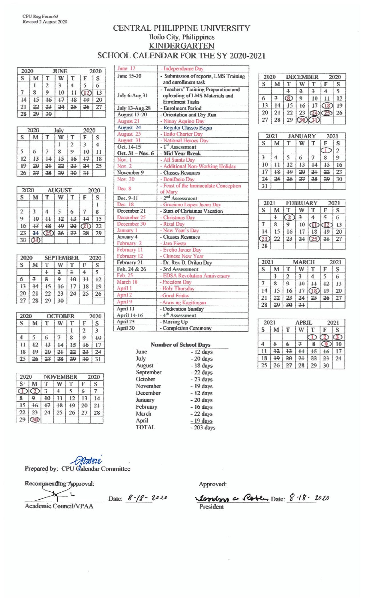 Kindergarten School Calendar For The Sy 2020-2021 November 2021 Calendar Philippines