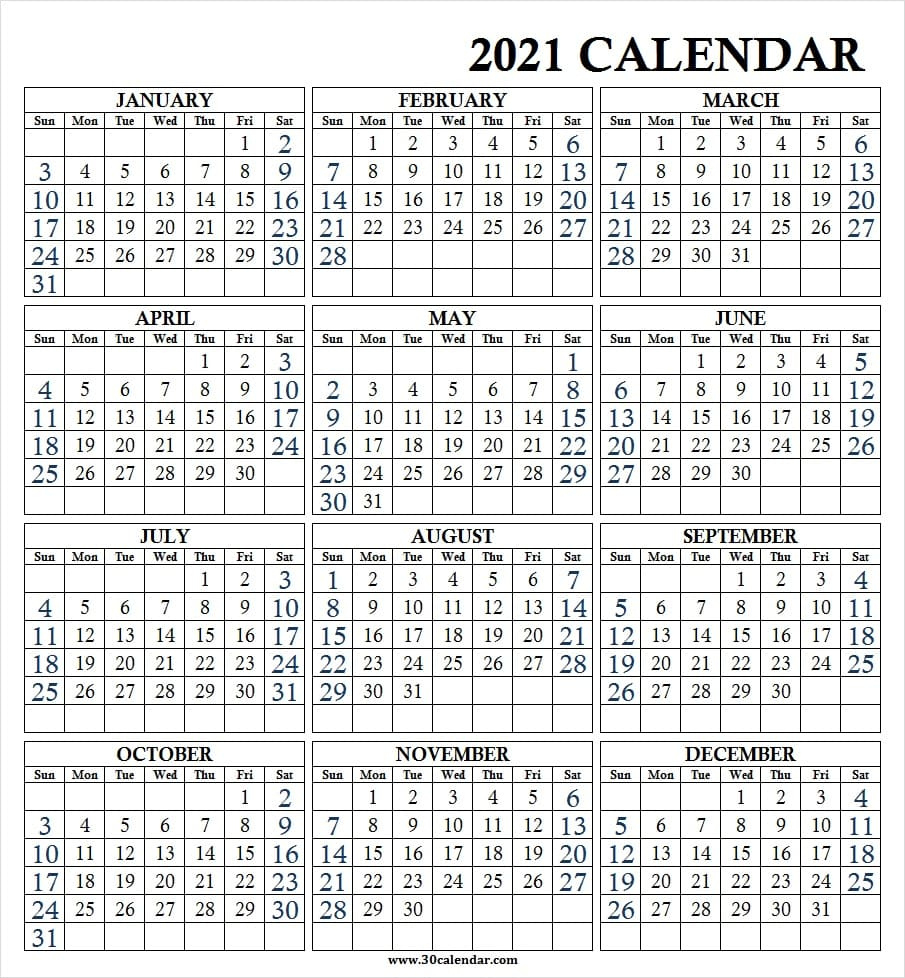 Large Calendar 2021 Printable | Calendar Printables Free December 2021 Calendar Wiki