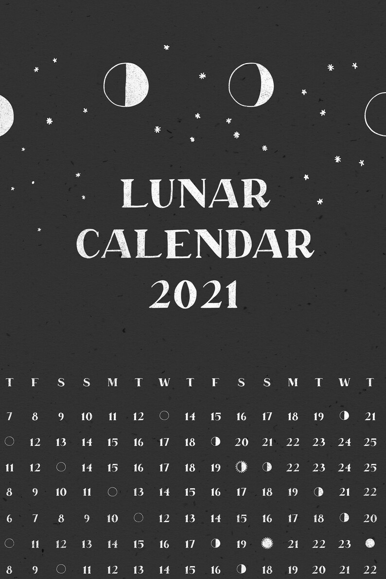 Lunar Calendar 2021 Moon Phase Calendar 2021 Black And | Etsy Moon Calendar December 2021