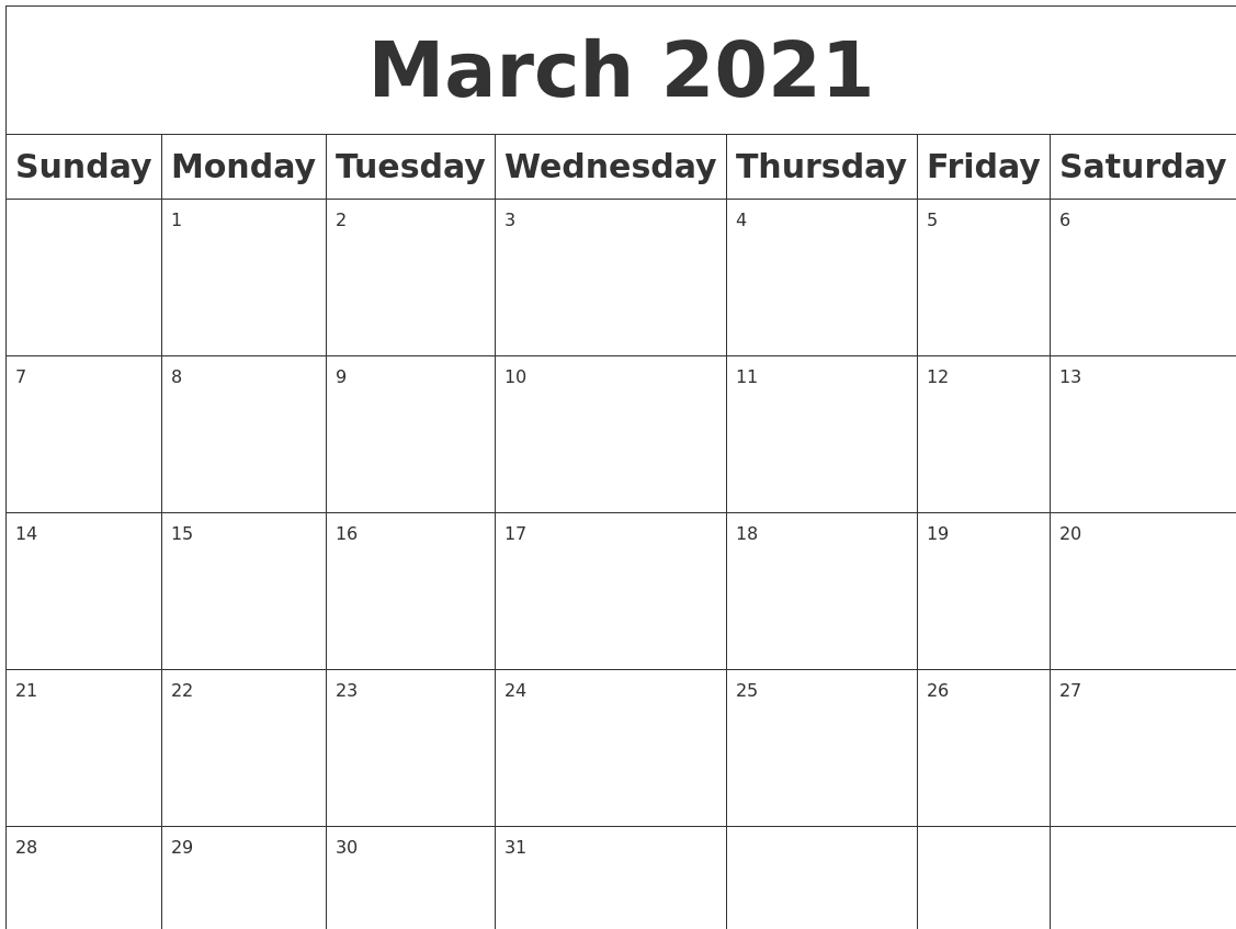 March 2021 Blank Calendar Calendar November 2020 To March 2021