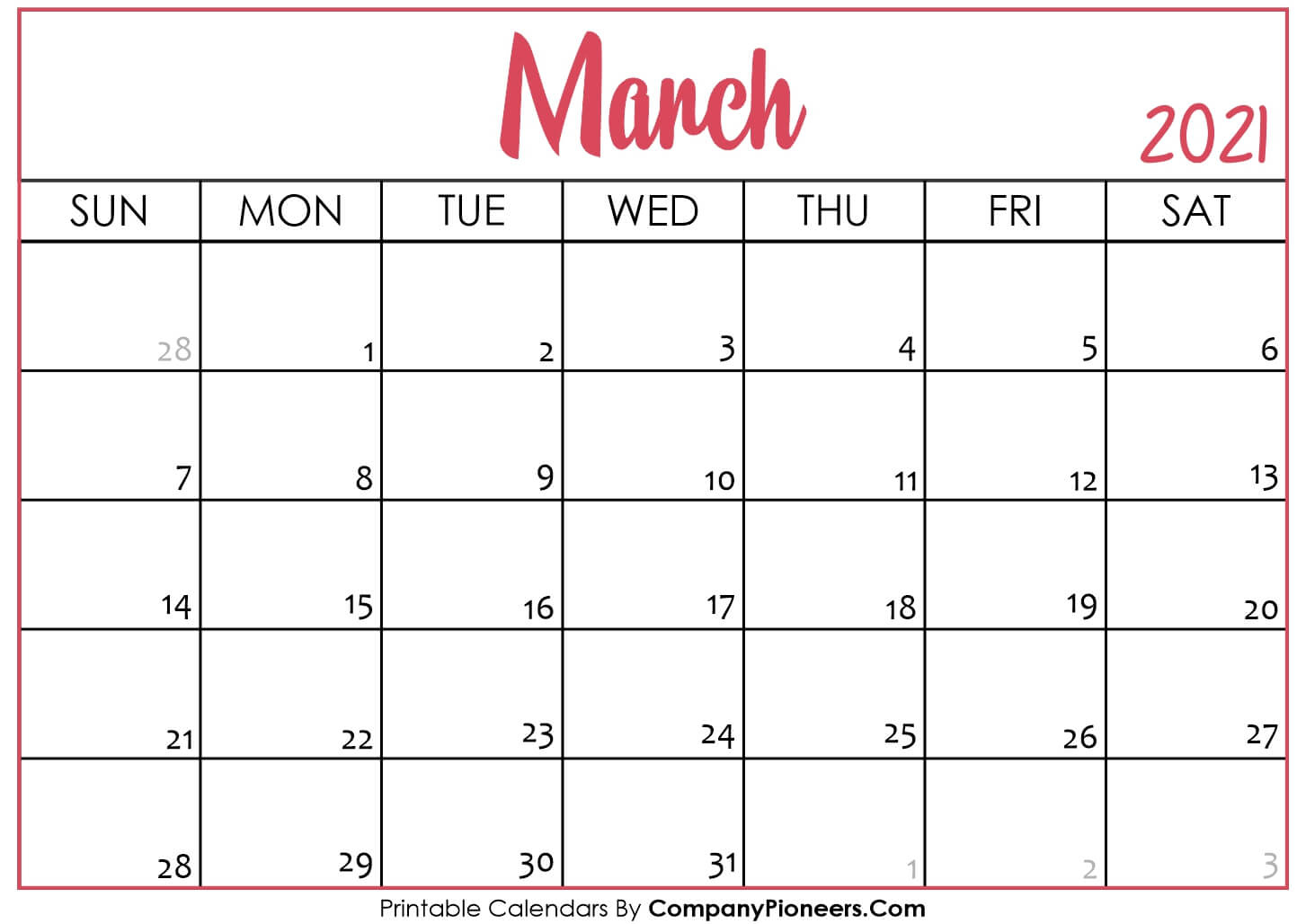 March 2021 Calendar Printable - Printable 2020 Calendars Calendar From November 2020 To March 2021