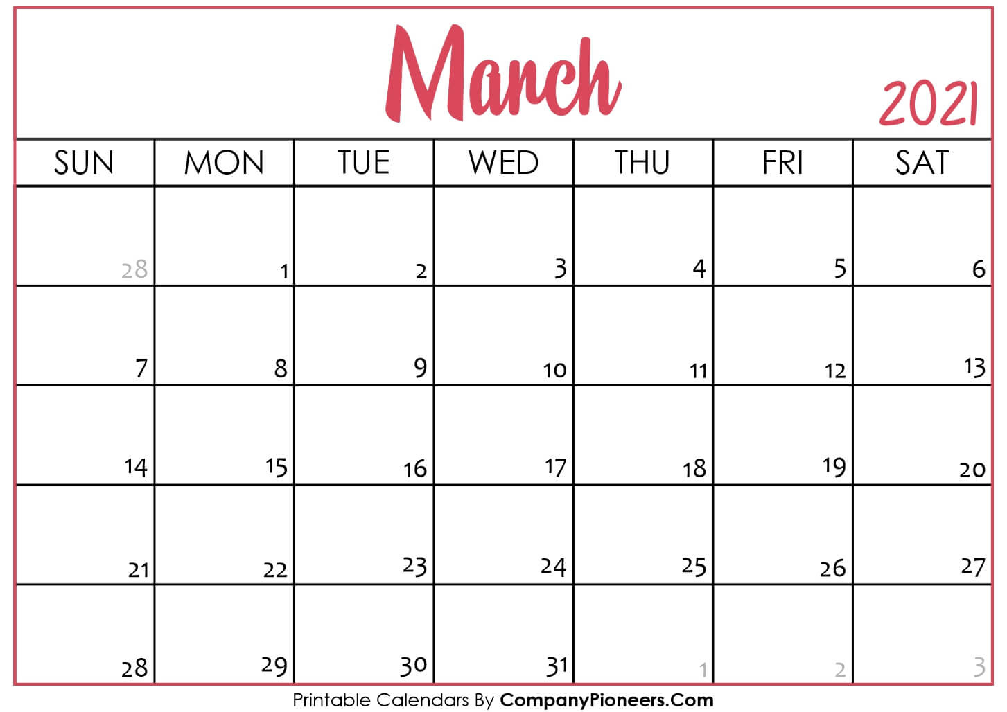 March 2021 Calendar Printable - Printable 2020 Calendars Calendar November 2020 To March 2021