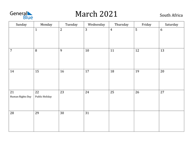 March 2021 Calendar - South Africa December 2020 January 2021 Calendar South Africa