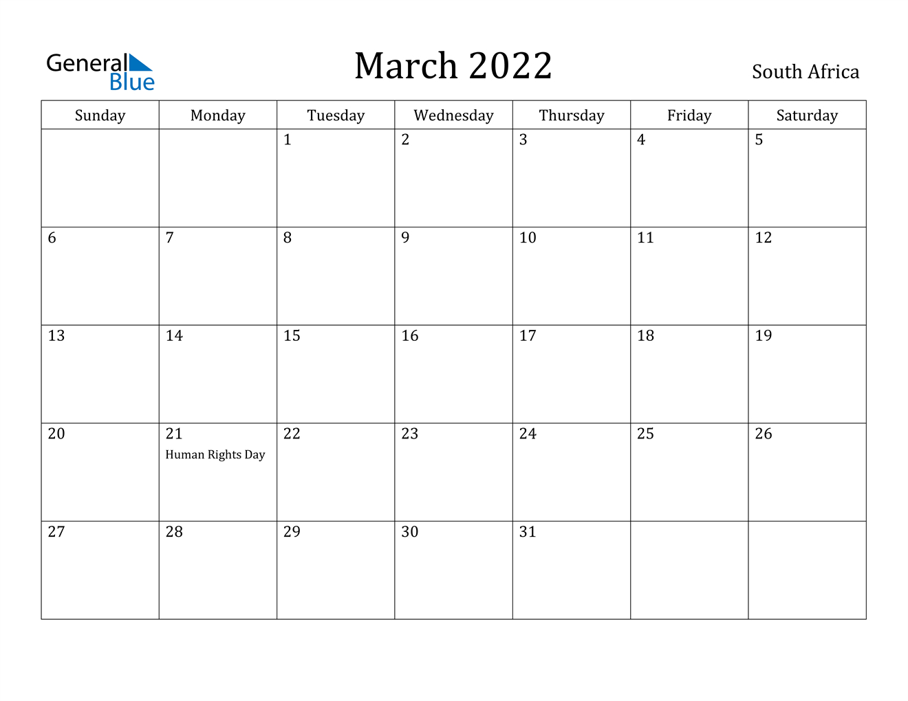 March 2022 Calendar - South Africa November 2021 Calendar South Africa