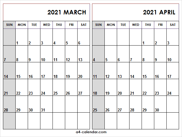 March April 2021 Calendar A4 - A4 Calendar April To December 2021 Calendar