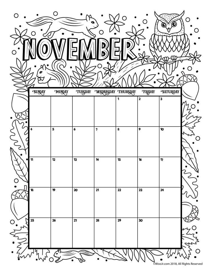November 2018 Calendar Page Word Excel Template | Coloring November 2021 Calendar Page