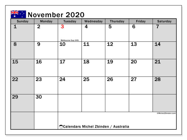 November 2020 Calendar, Australia - Michel Zbinden En November 2021 Calendar Australia
