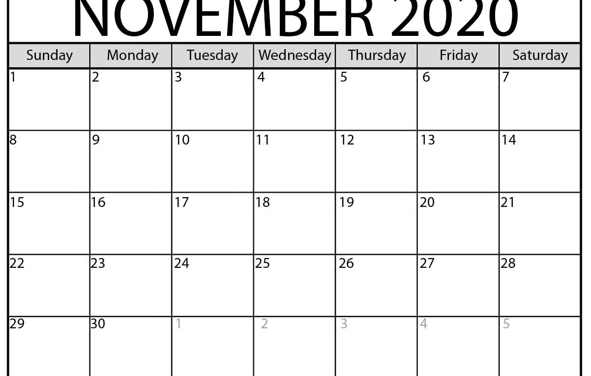 November 2020 Calendar | Blank Printable Monthly Calendars Calendar November 2020 To January 2021