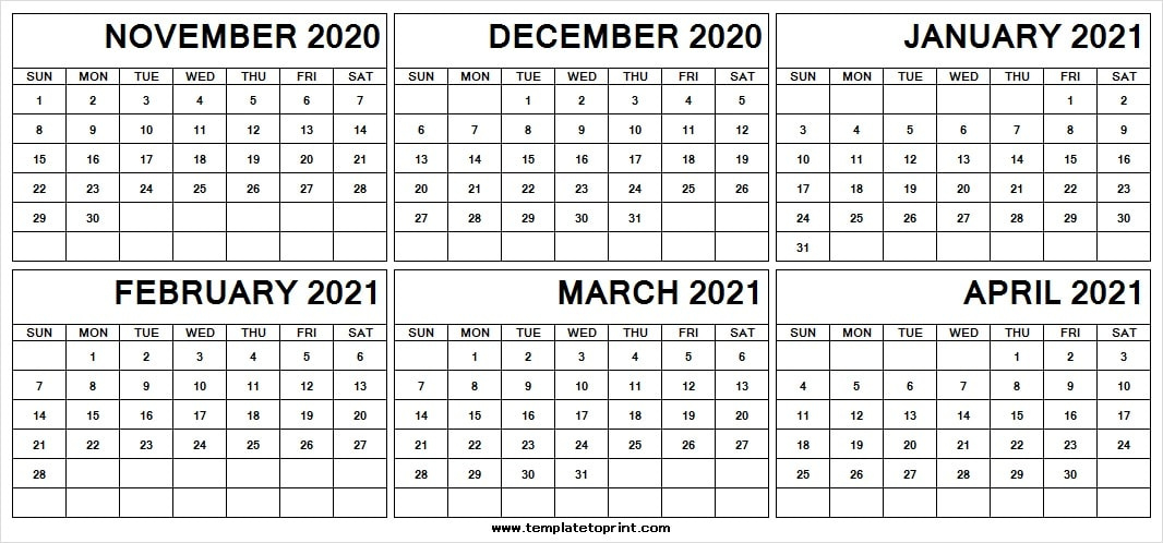 November 2020 To April 2021 Printable Calendar Excel - To Calendar November 2020 To January 2021