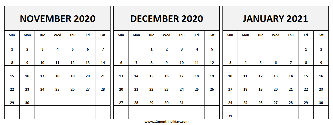November 2020 To January 2021 Calendar | Black And White November 2021 Calendar Events