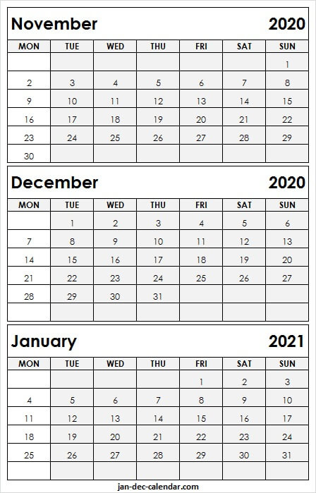 November 2020 To January 2021 Calendar Free - Monthly December 2020 And 2021 Calendar